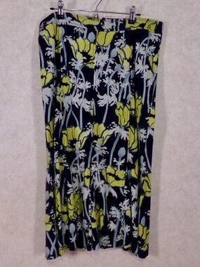 NWOT Tory Burch Midi Ruffled Hem Skirt, Navy w/ floral Drape Print Size Large